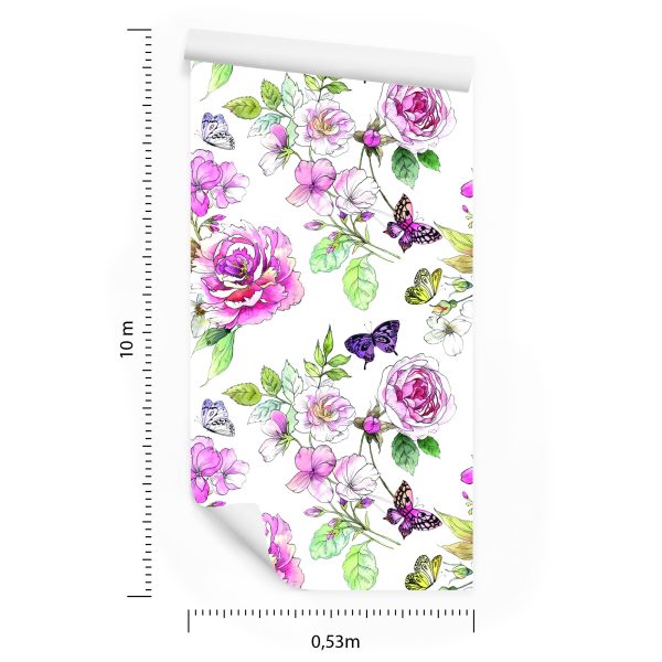 Behang Wilde Bloemen, Aquarelrozen - Afbeelding 8