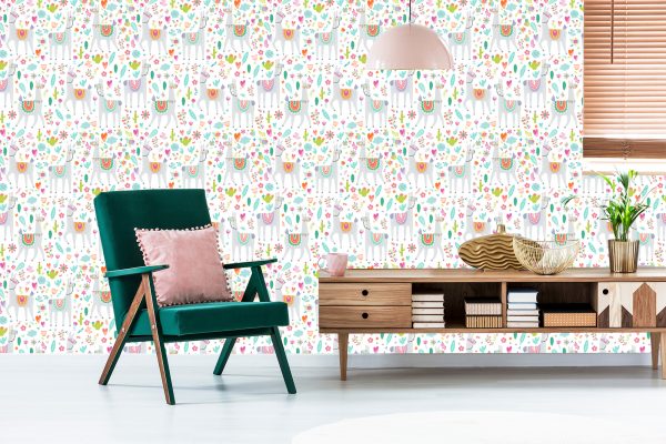 Behang Lama Cactusbloemen Voor De Babykamer - Afbeelding 6