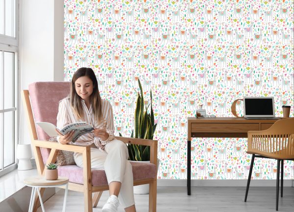 Behang Lama Cactusbloemen Voor De Babykamer - Afbeelding 7