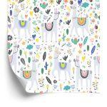 Behang Lama Animals Bloemen Voor De Babykamer