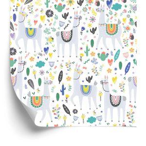 Behang Lama Animals Bloemen Voor De Babykamer