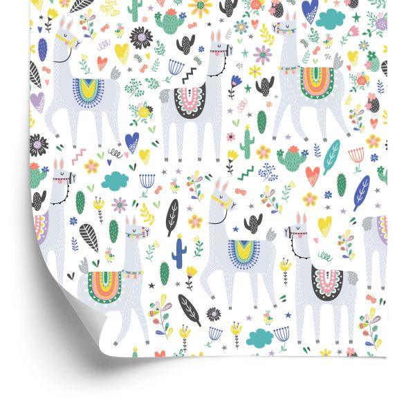 Behang Lama Animals Bloemen Voor De Babykamer