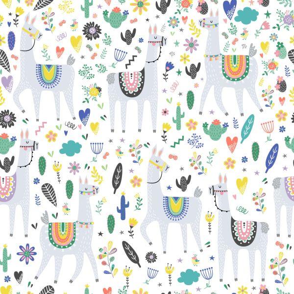 Behang Lama Animals Bloemen Voor De Babykamer - Afbeelding 2