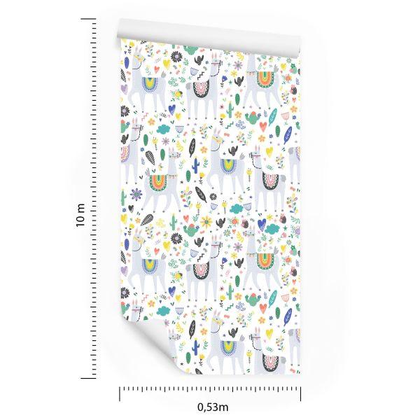 Behang Lama Animals Bloemen Voor De Babykamer - Afbeelding 8
