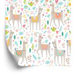 Behang Voor De Babykamer Van Een Lama, Dieren Bloemen