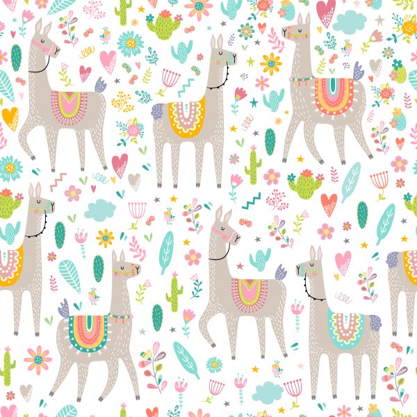 Behang Voor De Babykamer Van Een Lama, Dieren Bloemen - Afbeelding 2
