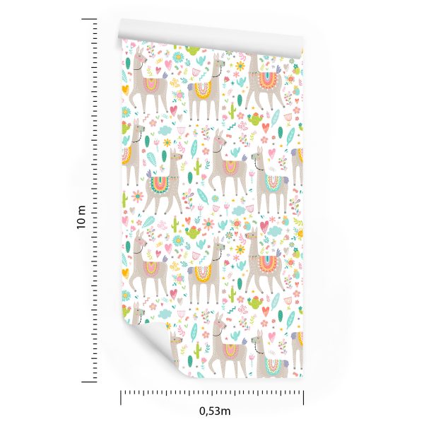 Behang Voor De Babykamer Van Een Lama, Dieren Bloemen - Afbeelding 8