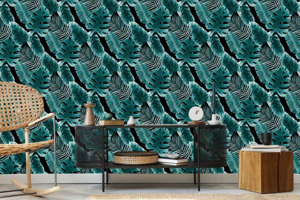Behang Bladeren Van Passievrucht En Monstera - Afbeelding 5