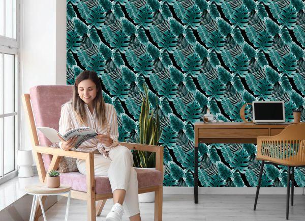 Behang Bladeren Van Passievrucht En Monstera - Afbeelding 7