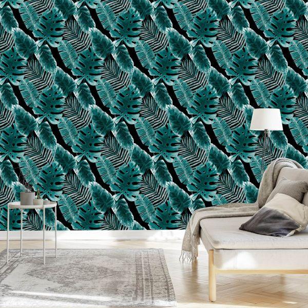 Behang Bladeren Van Passievrucht En Monstera - Afbeelding 3