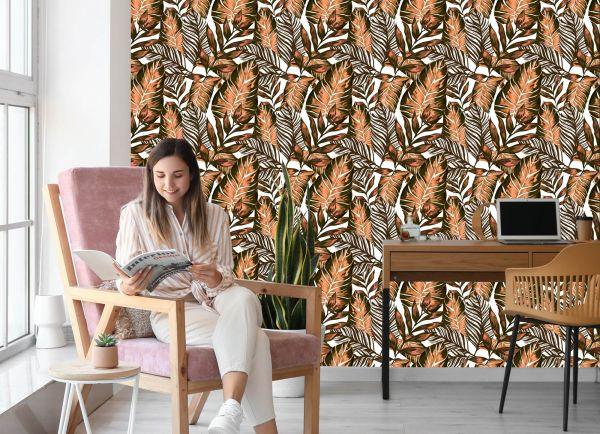 Behang Bladeren Van Passievrucht En Monstera - Afbeelding 7