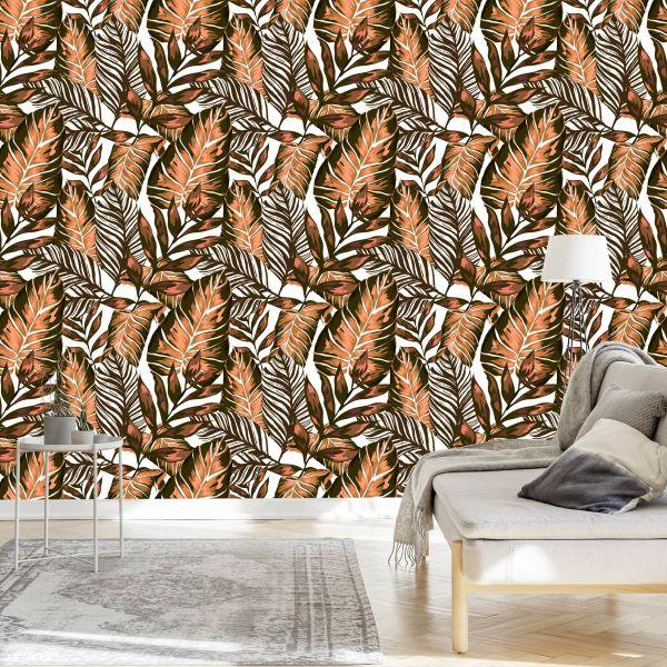 Behang Bladeren Van Passievrucht En Monstera - Afbeelding 3