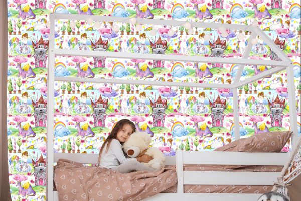 Behang Voor Een Babykamer Draken Eenhoorns Uit Sprookjes - Afbeelding 7