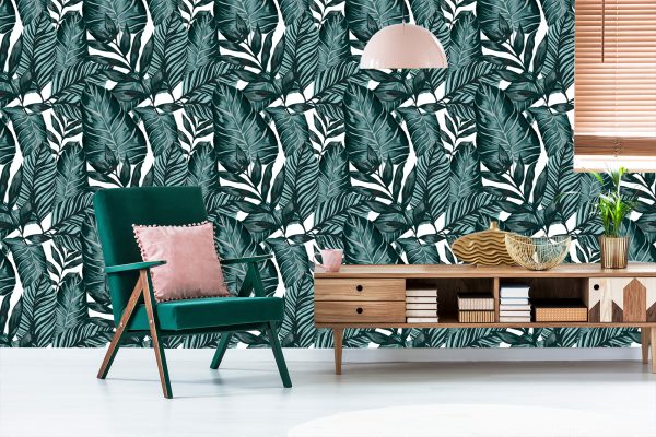 Behang Bladeren Van Passievrucht En Monstera - Afbeelding 6