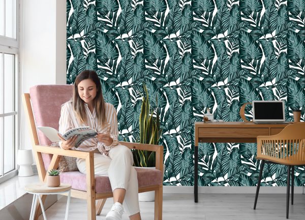 Behang Bladeren Van Passievrucht En Monstera - Afbeelding 7