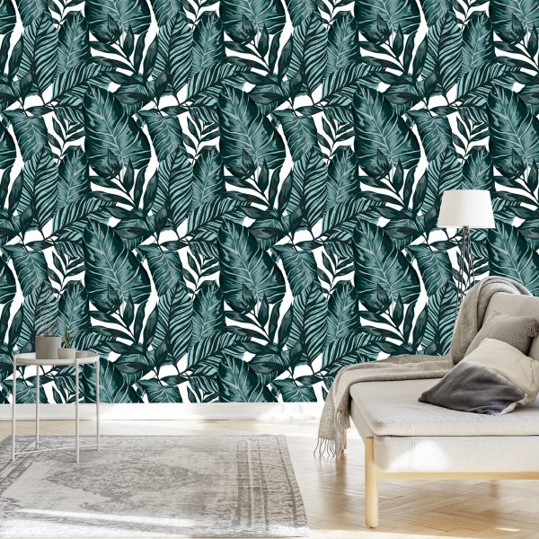 Behang Bladeren Van Passievrucht En Monstera - Afbeelding 3