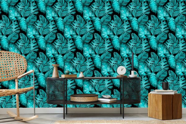 Behang Bladeren Van Passievrucht En Monstera - Afbeelding 5