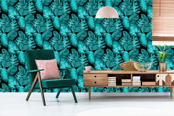 Behang Bladeren Van Passievrucht En Monstera - Afbeelding 6