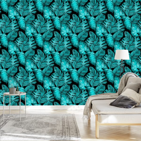 Behang Bladeren Van Passievrucht En Monstera - Afbeelding 3