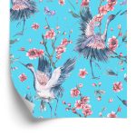 Behang Kraanvogels, Vlinders En Bloemen