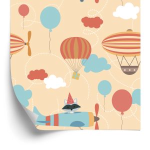Behang Ballonnen Op Een Achtergrond Van Vliegtuigen