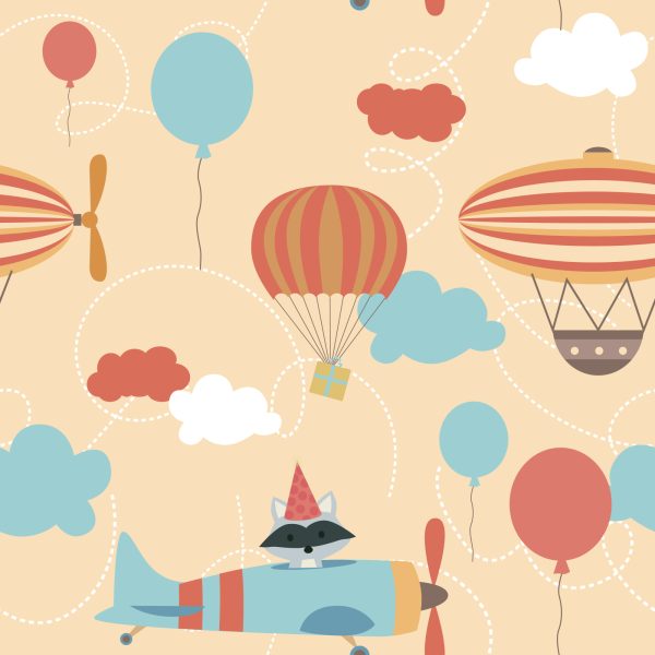 Behang Ballonnen Op Een Achtergrond Van Vliegtuigen - Afbeelding 2