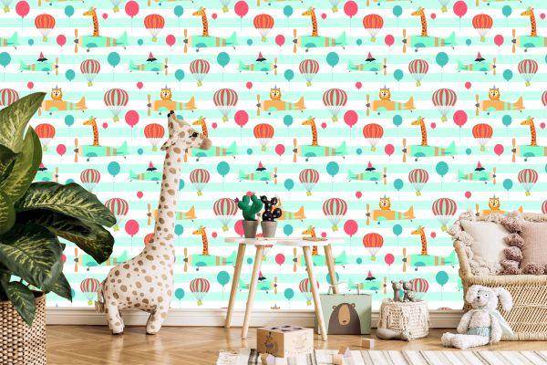 Behang Ballonnen, Vliegtuigen, Dieren, Kinderkamer - Afbeelding 5