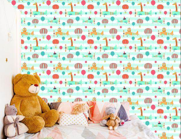 Behang Ballonnen, Vliegtuigen, Dieren, Kinderkamer - Afbeelding 6