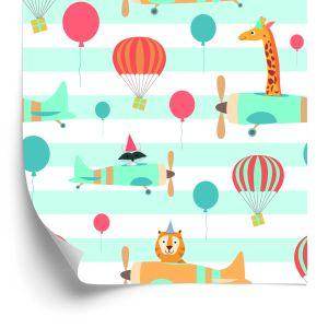 Behang Ballonnen, Vliegtuigen, Dieren, Kinderkamer