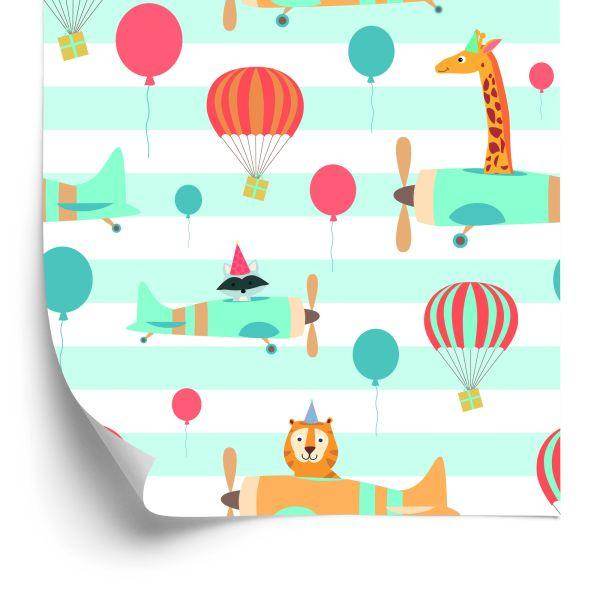 Behang Ballonnen, Vliegtuigen, Dieren, Kinderkamer