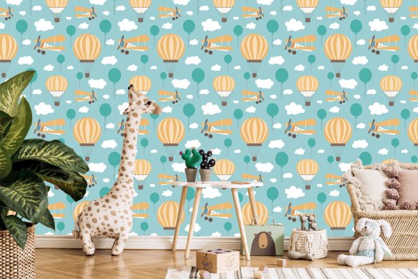 Behang Voor Kinderen, Ballonnen, Wolken, Vliegtuigen, Lucht - Afbeelding 5