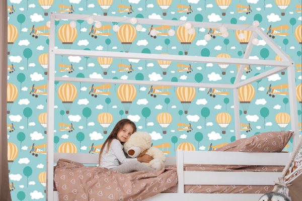 Behang Voor Kinderen, Ballonnen, Wolken, Vliegtuigen, Lucht - Afbeelding 7