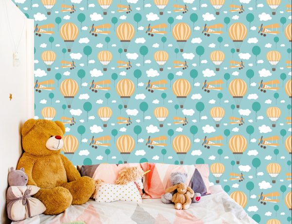 Behang Voor Kinderen, Ballonnen, Wolken, Vliegtuigen, Lucht - Afbeelding 6