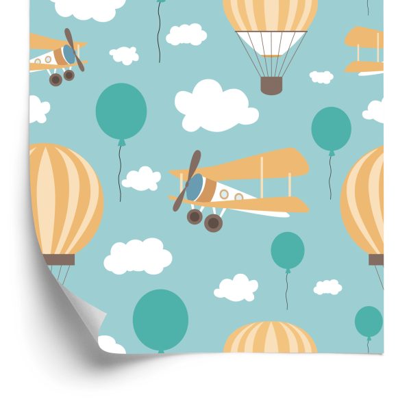 Behang Voor Kinderen, Ballonnen, Wolken, Vliegtuigen, Lucht