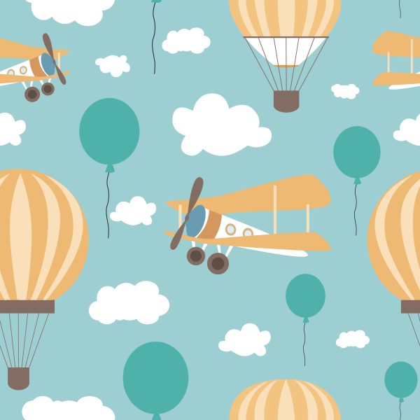 Behang Voor Kinderen, Ballonnen, Wolken, Vliegtuigen, Lucht - Afbeelding 2