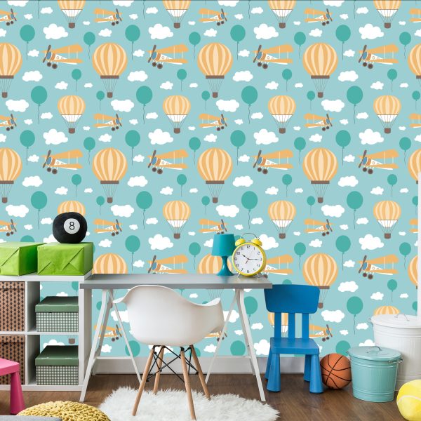 Behang Voor Kinderen, Ballonnen, Wolken, Vliegtuigen, Lucht - Afbeelding 4