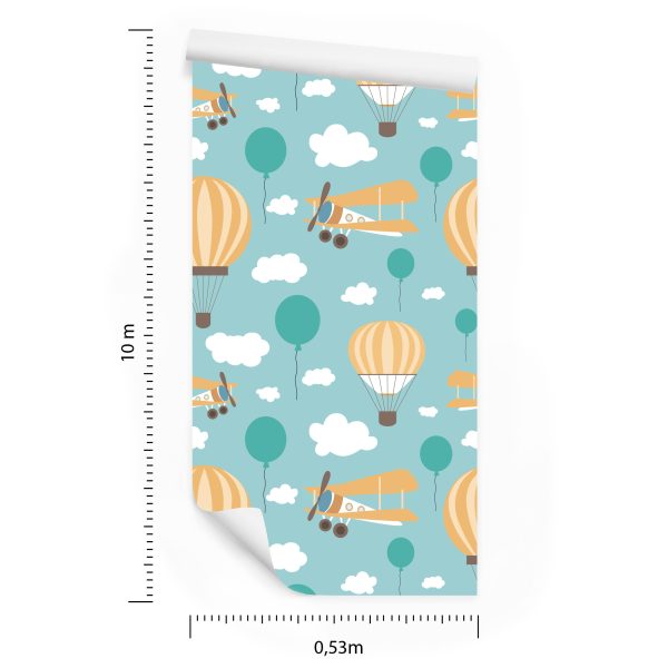 Behang Voor Kinderen, Ballonnen, Wolken, Vliegtuigen, Lucht - Afbeelding 8
