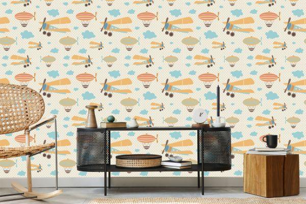 Behang Kleurrijke Wolkenvliegtuigen Voor De Kinderkamer - Afbeelding 5