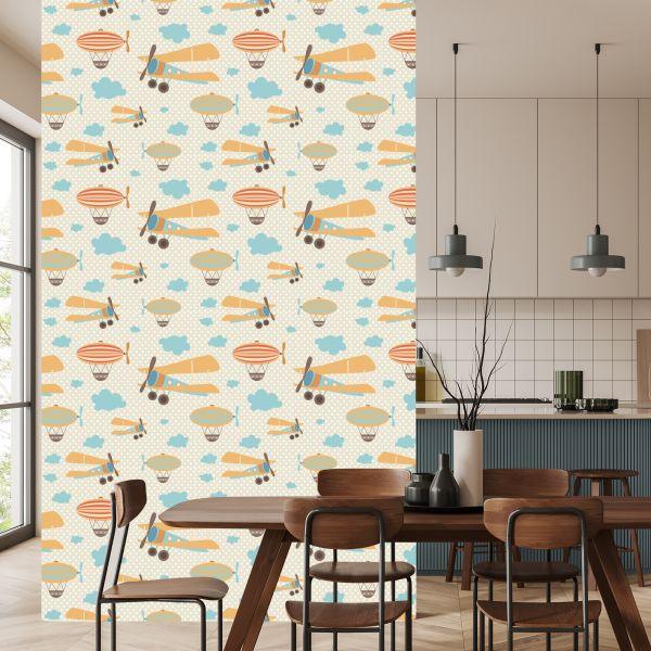Behang Kleurrijke Wolkenvliegtuigen Voor De Kinderkamer - Afbeelding 4