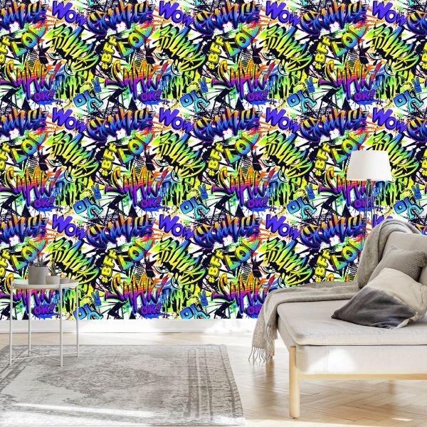 Behang Kleurrijke Graffiti-Inscripties - Afbeelding 3