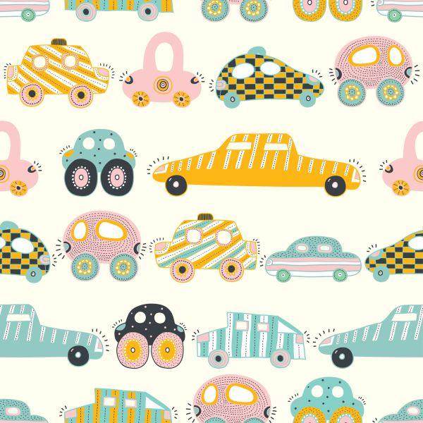 Behang Voor Kinderen - Kleurrijke Speelgoedauto's Zoals Uit Tekenfilms - Afbeelding 2