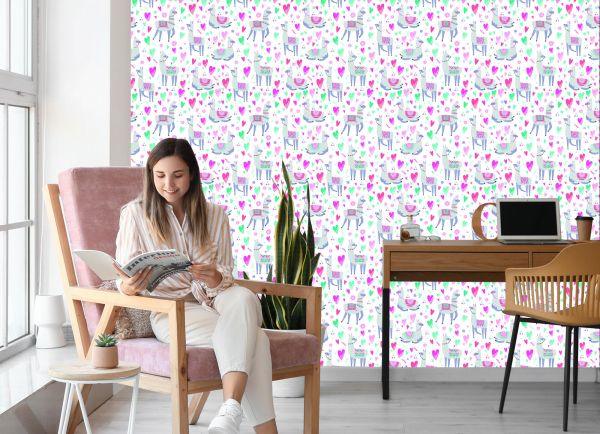 Behang Voor De Babykamer Van Een Lama En Kleurrijke Bloemen - Afbeelding 7