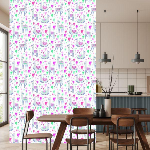 Behang Voor De Babykamer Van Een Lama En Kleurrijke Bloemen - Afbeelding 4