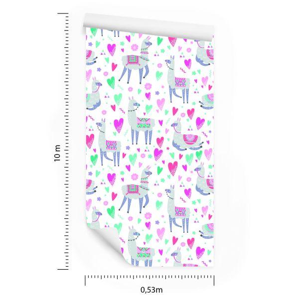 Behang Voor De Babykamer Van Een Lama En Kleurrijke Bloemen - Afbeelding 8