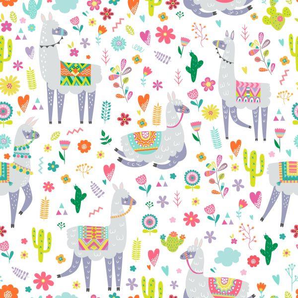 Behang Dieren, Planten, Kinderkamer In Lama - Afbeelding 2