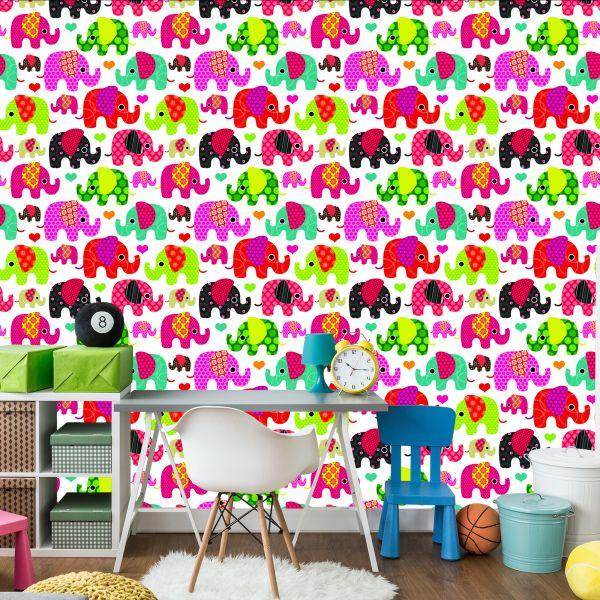 Behang In Kleurrijke Olifantenharten In De Kinderkamer - Afbeelding 4