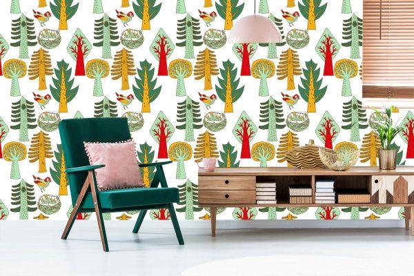 Behang Vogelboom Voor Babykamer - Afbeelding 6
