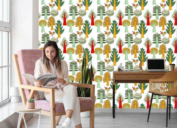 Behang Vogelboom Voor Babykamer - Afbeelding 7