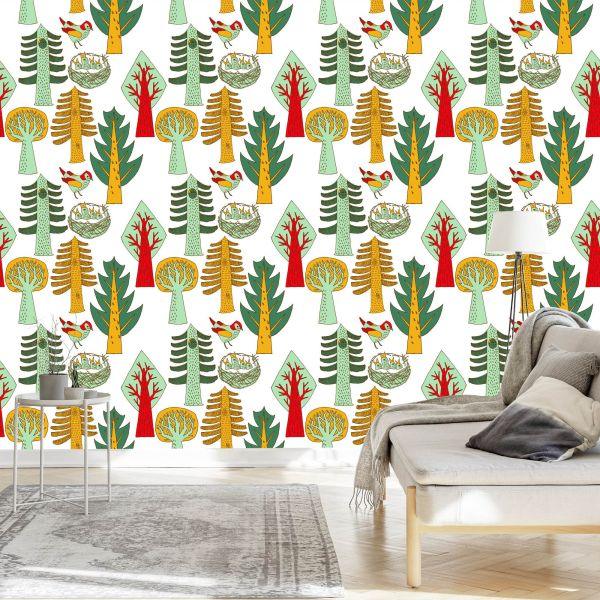 Behang Vogelboom Voor Babykamer - Afbeelding 3