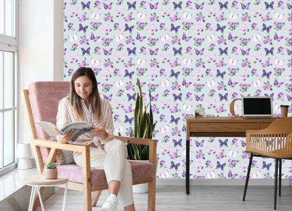 Behang In Vlinders, Rozen, Natuurbloemen Voor De Woonkamer - Afbeelding 7